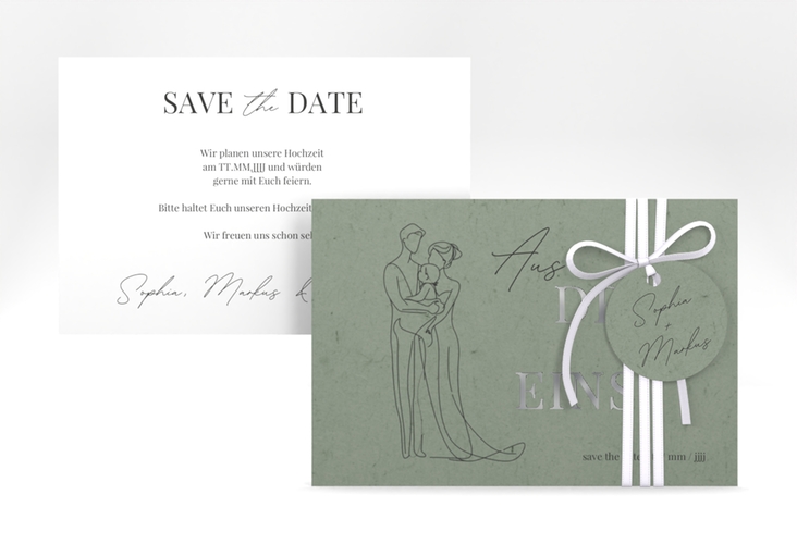 Save the Date-Karte Vereint A6 Karte quer gruen silber
