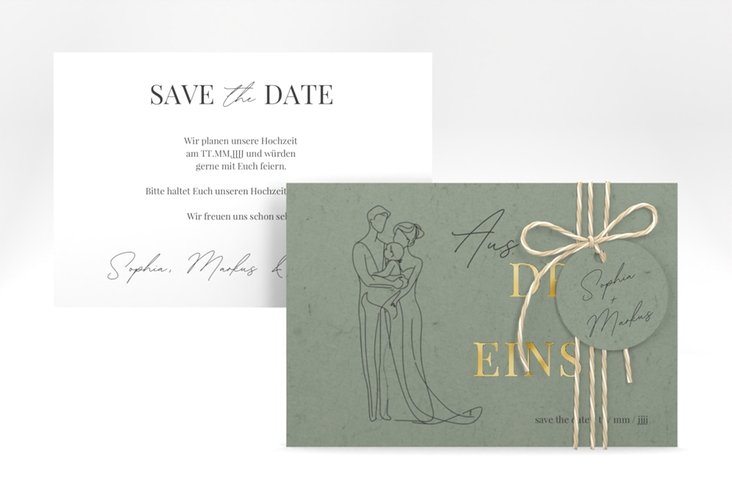 Save the Date-Karte Vereint A6 Karte quer gruen gold