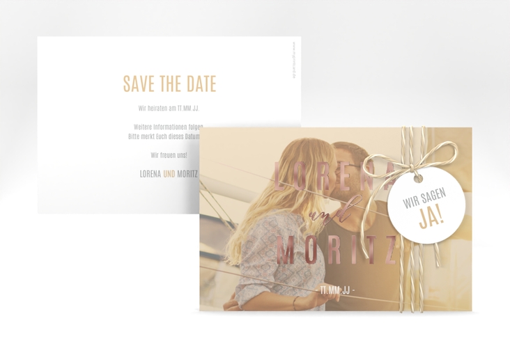 Save the Date-Karte Memory A6 Karte quer beige rosegold