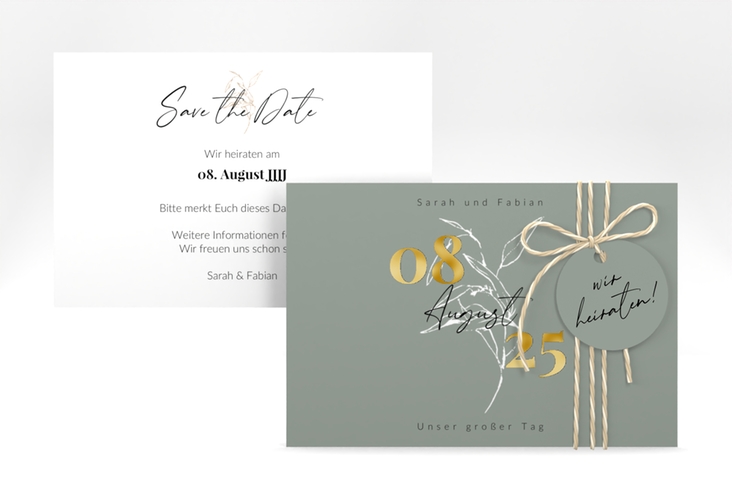 Save the Date-Karte Seed A6 Karte quer gruen gold