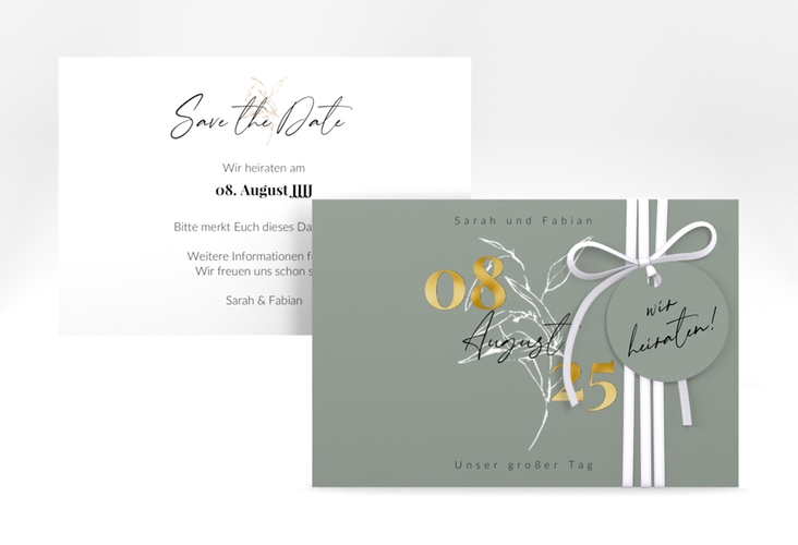 Save the Date-Karte Seed A6 Karte quer gruen gold