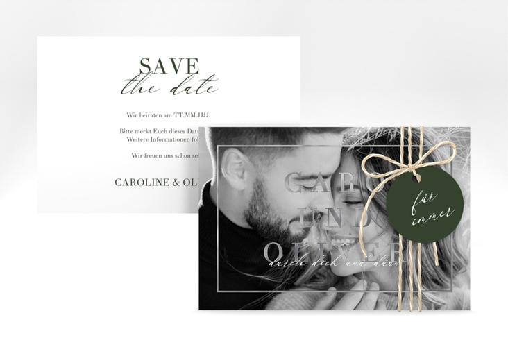 Save the Date-Karte Moment A6 Karte quer gruen silber