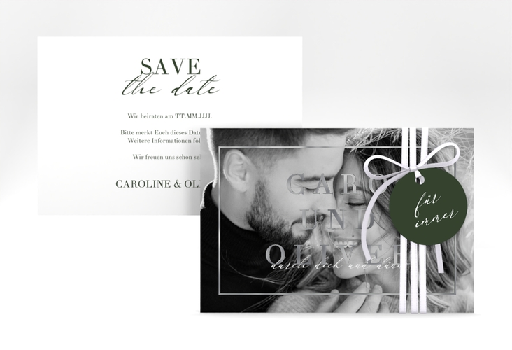 Save the Date-Karte Moment A6 Karte quer gruen silber