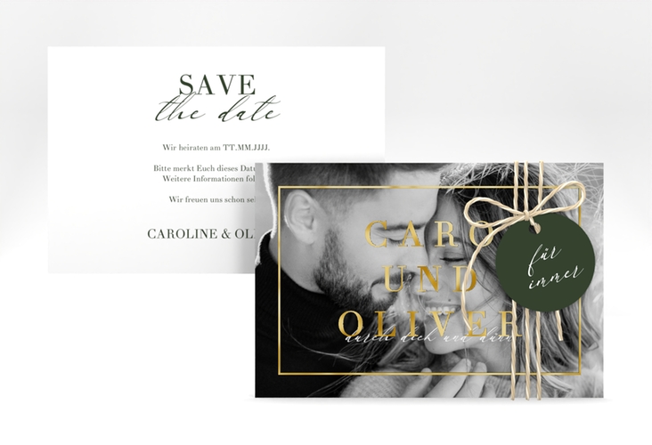 Save the Date-Karte Moment A6 Karte quer gruen gold