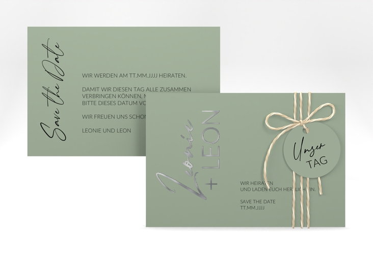 Save the Date-Karte Your Name A6 Karte quer gruen silber