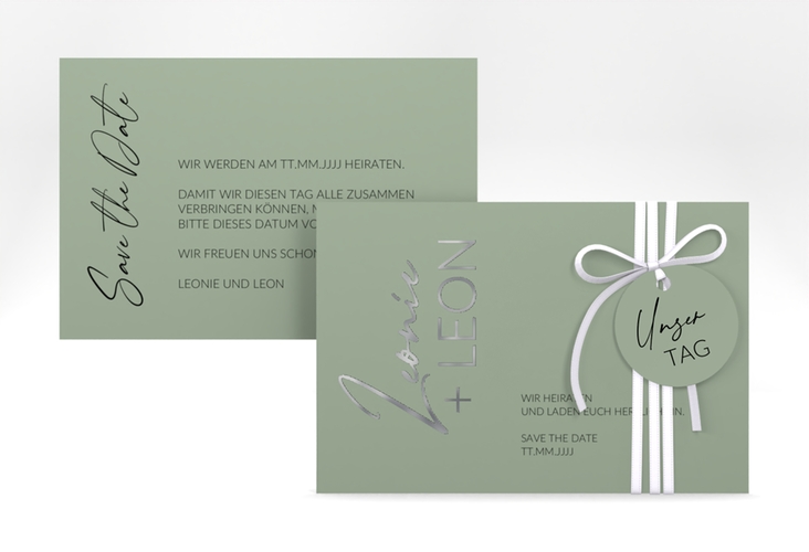 Save the Date-Karte Your Name A6 Karte quer gruen silber