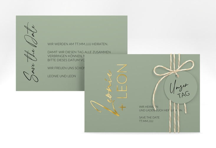 Save the Date-Karte Your Name A6 Karte quer gruen gold