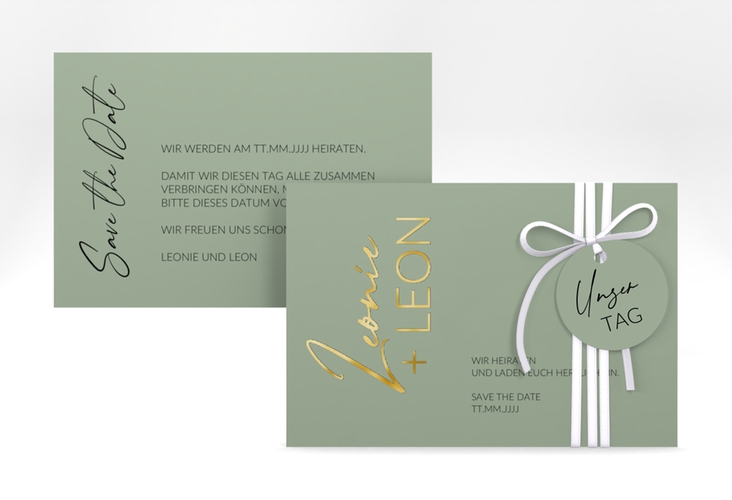 Save the Date-Karte Your Name A6 Karte quer gruen gold