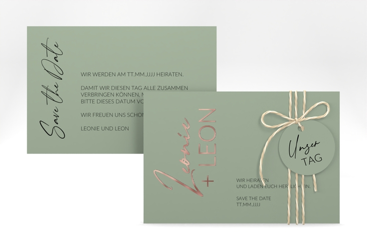 Save the Date-Karte Your Name A6 Karte quer gruen rosegold