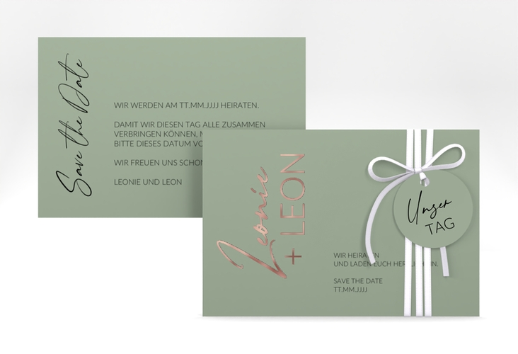 Save the Date-Karte Your Name A6 Karte quer gruen rosegold