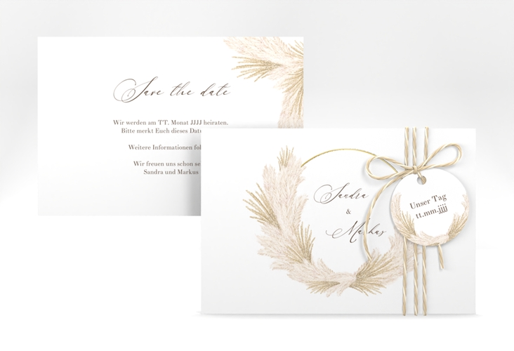 Save the Date-Karte Pumila A6 Karte quer weiss gold