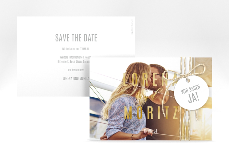 Save the Date-Karte Memory A6 Karte quer weiss gold