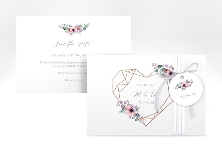 Save the Date-Karte Herzgold A6 Karte quer weiss rosegold
