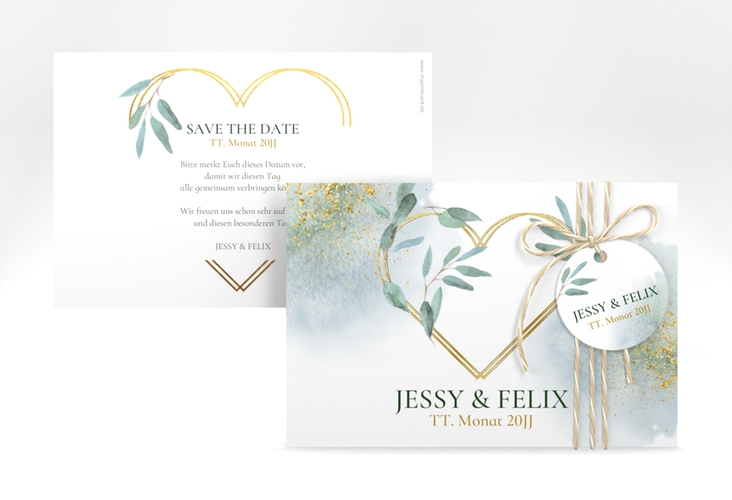 Save the Date-Karte Amore A6 Karte quer weiss gold