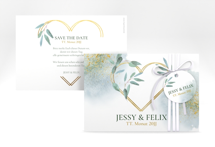 Save the Date-Karte Amore A6 Karte quer weiss gold