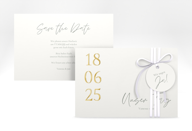 Save the Date-Karte Day A6 Karte quer weiss gold mit Datum im minimalistischen Design