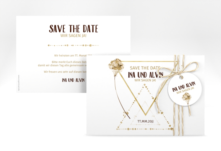 Save the Date-Karte Triangle A6 Karte quer weiss gold