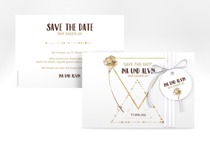 Save the Date-Karte Triangle A6 Karte quer weiss gold