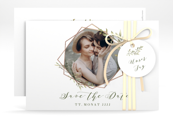 Save the Date-Karte Acacia A6 Karte quer weiss rosegold