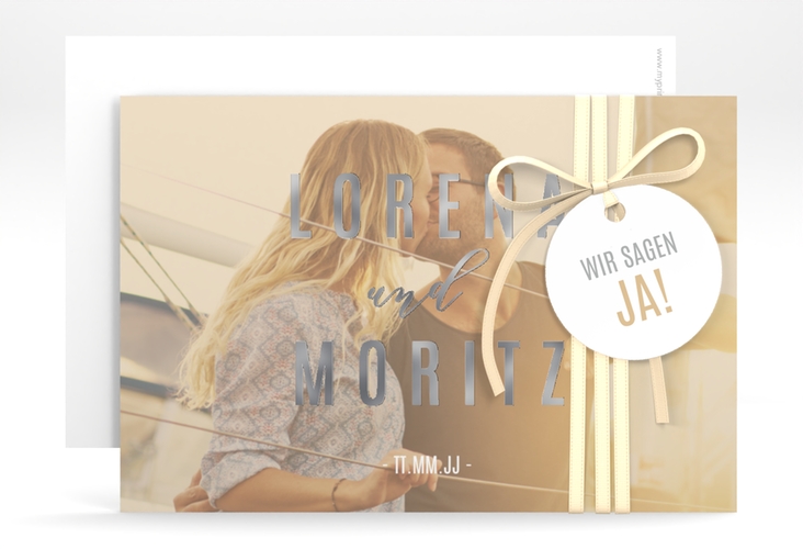 Save the Date-Karte Memory A6 Karte quer beige silber