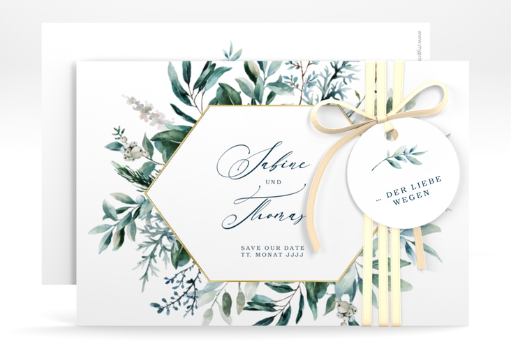 Save the Date-Karte Lumiere A6 Karte quer weiss gold