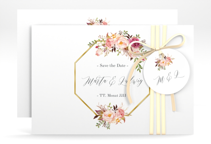 Save the Date-Karte Prachtvoll A6 Karte quer weiss gold