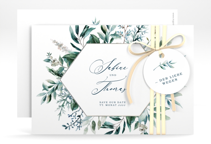 Save the Date-Karte Lumiere A6 Karte quer weiss silber