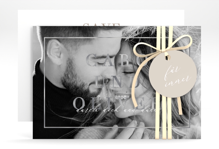 Save the Date-Karte Moment A6 Karte quer beige silber
