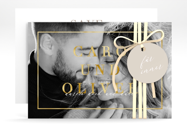 Save the Date-Karte Moment A6 Karte quer beige gold