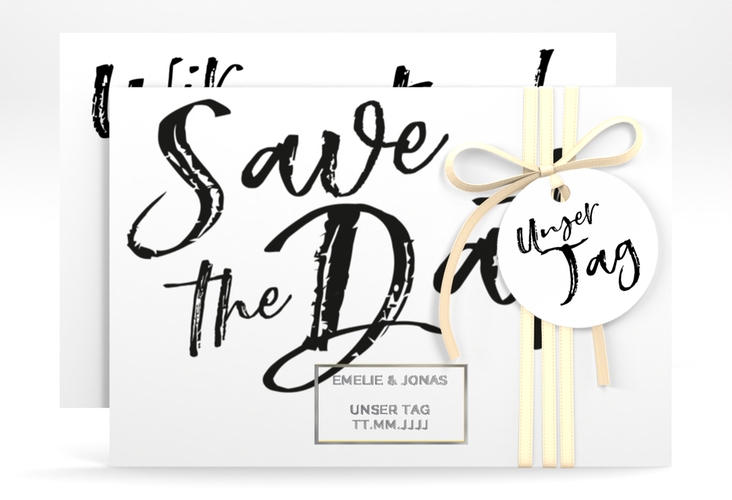 Save the Date-Karte Words A6 Karte quer weiss silber