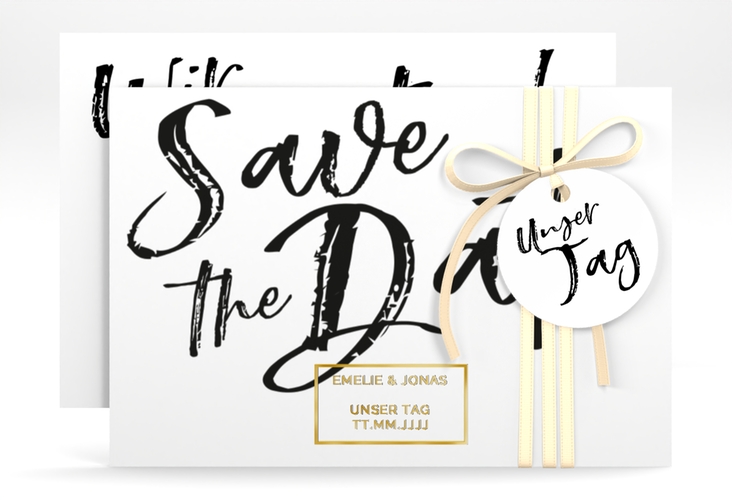 Save the Date-Karte Words A6 Karte quer weiss gold