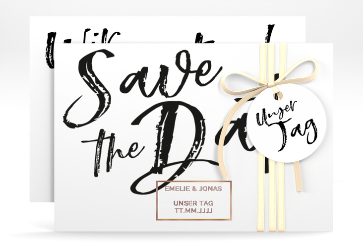 Save the Date-Karte Words A6 Karte quer weiss rosegold
