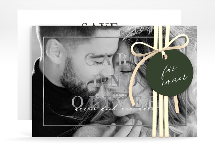 Save the Date-Karte Moment A6 Karte quer gruen silber