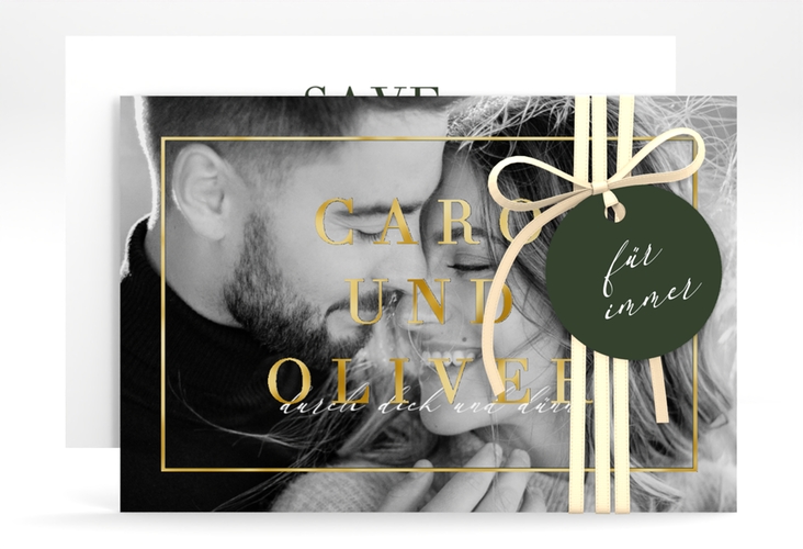 Save the Date-Karte Moment A6 Karte quer gruen gold
