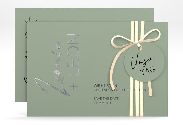 Save the Date-Karte Your Name A6 Karte quer gruen silber