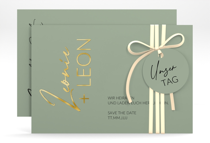 Save the Date-Karte Your Name A6 Karte quer gruen gold