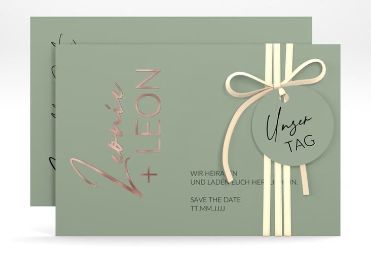 Save the Date-Karte Your Name A6 Karte quer gruen rosegold
