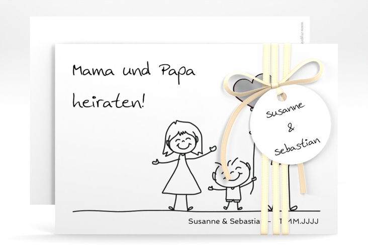 Save the Date-Karte Family A6 Karte quer weiss silber