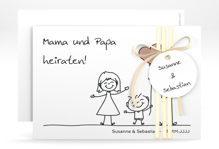 Save the Date-Karte Family A6 Karte quer weiss rosegold