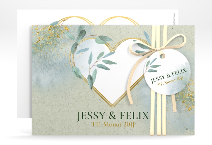 Save the Date-Karte Amore A6 Karte quer gruen gold