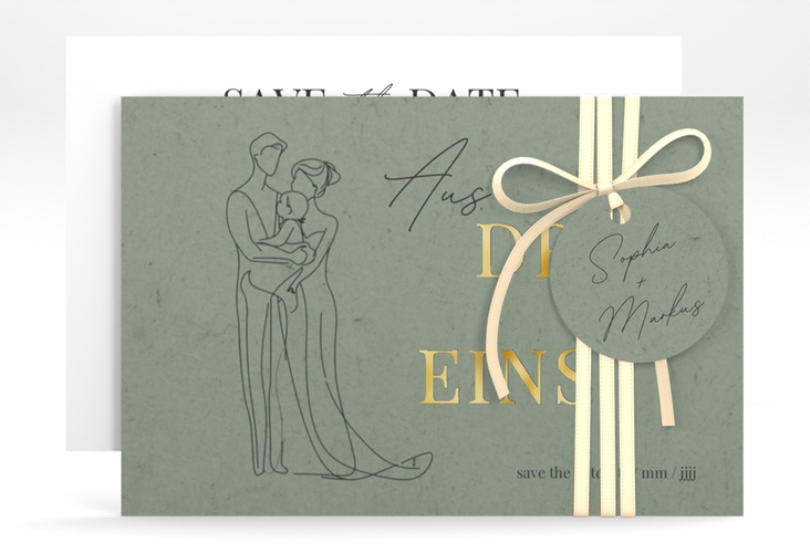 Save the Date-Karte Vereint A6 Karte quer gruen gold
