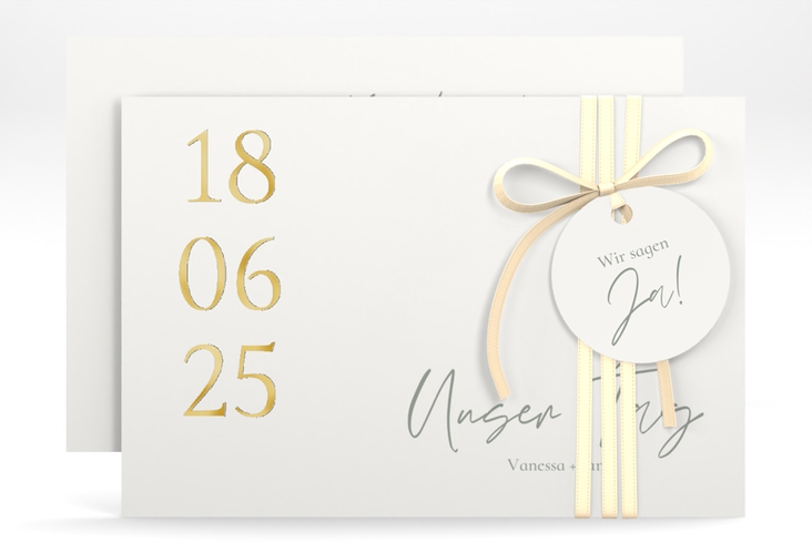 Save the Date-Karte Day A6 Karte quer weiss gold mit Datum im minimalistischen Design