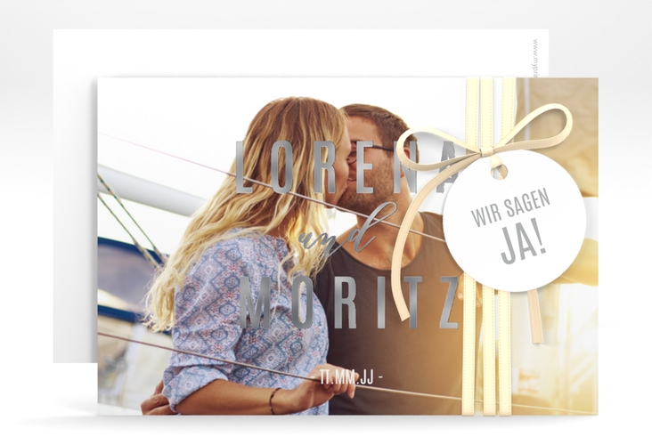 Save the Date-Karte Memory A6 Karte quer weiss silber