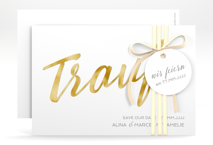 Save the Date-Karte Traufe A6 Karte quer weiss gold