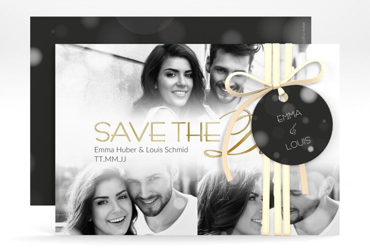 Save the Date-Karte Bokeh A6 Karte quer weiss gold