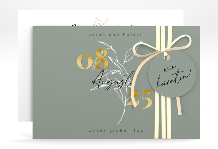 Save the Date-Karte Seed A6 Karte quer gruen gold