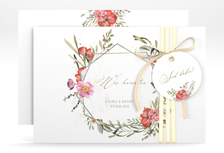 Save the Date-Karte Sommergarten A6 Karte quer weiss silber