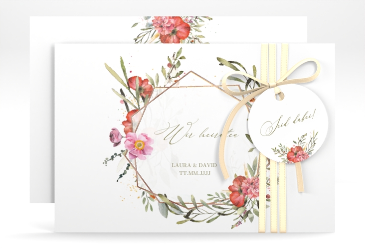 Save the Date-Karte Sommergarten A6 Karte quer weiss rosegold