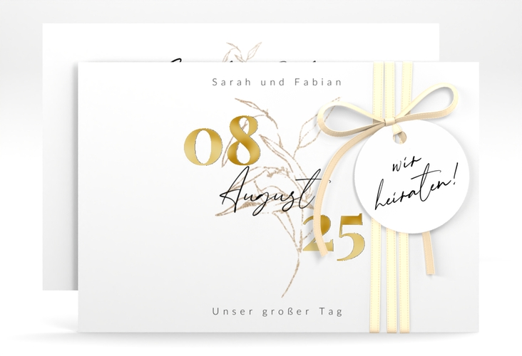 Save the Date-Karte Seed A6 Karte quer weiss gold