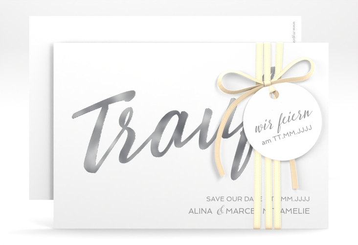 Save the Date-Karte Traufe A6 Karte quer weiss silber